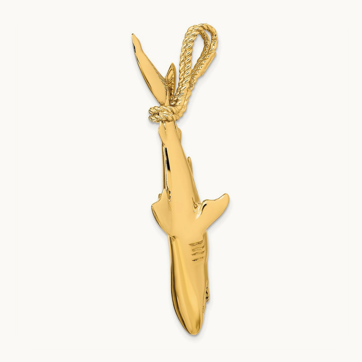Hollow Polished 3-D Hanging Shark Pendant, 14K