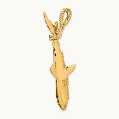 Hollow Polished 3-D Hanging Shark Pendant, 14K
