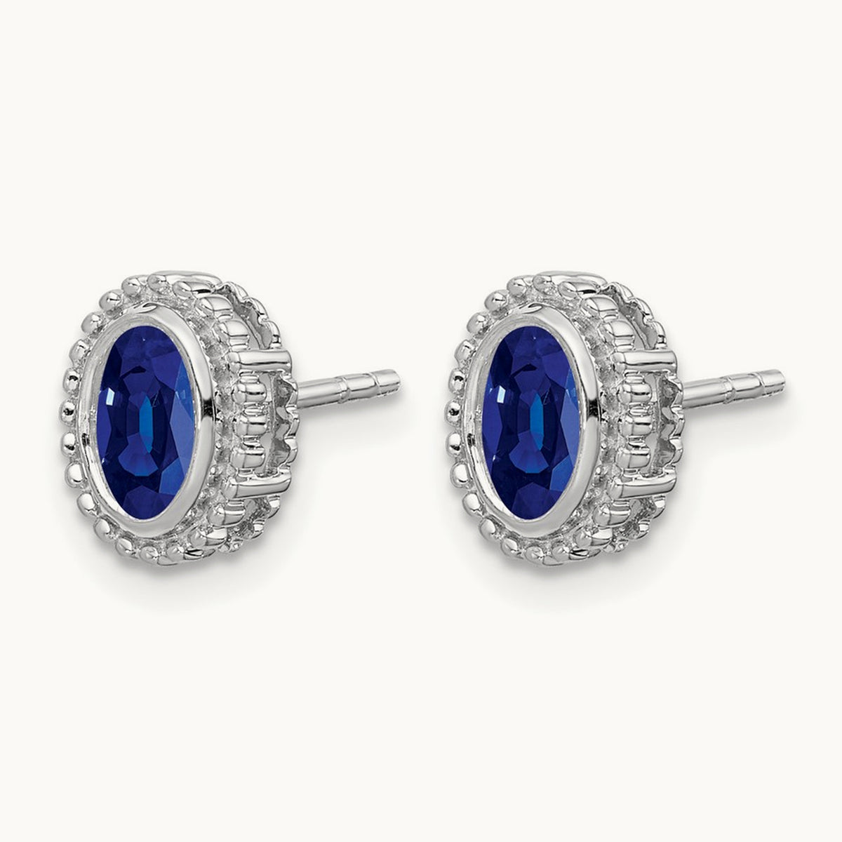 Oval Sapphire Post Earrings — 14K White Gold