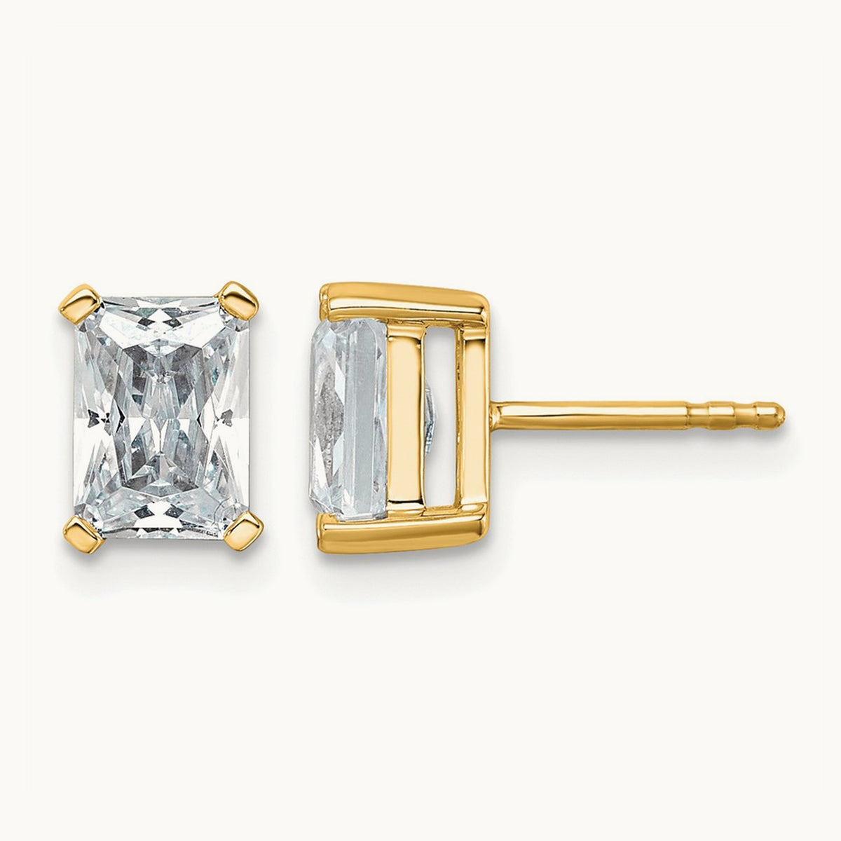 Radiant Four-Prong Stud Earrings, 0.50-6.00 ct tw Lab-Grown Diamond — 3 ct, 14K Yellow Gold