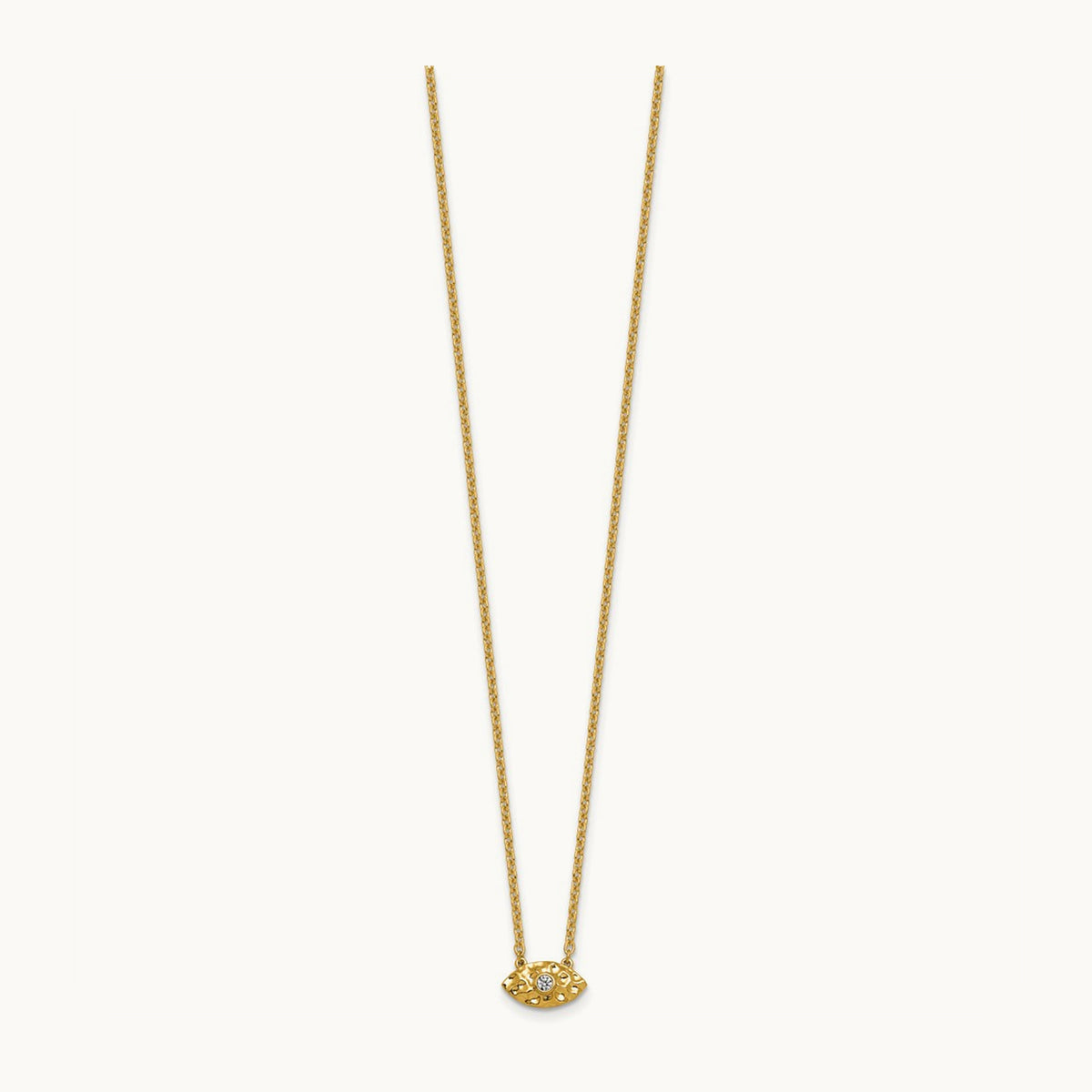 Polished and Hammered Diamond Evil Eye Necklace, 14K