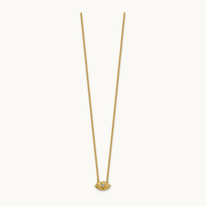 Polished and Hammered Diamond Evil Eye Necklace, 14K