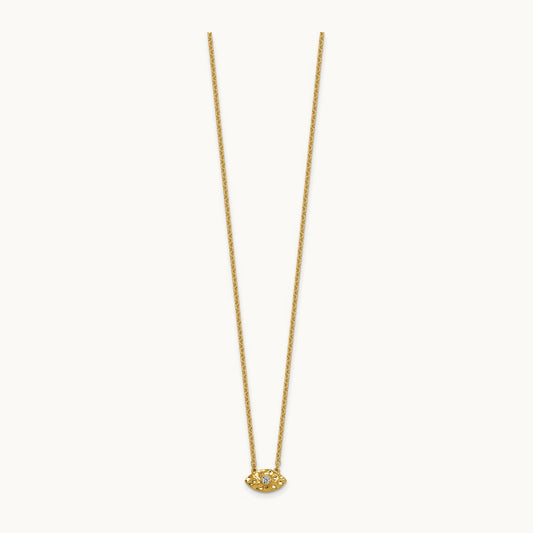 Polished and Hammered Diamond Evil Eye Necklace, 14K