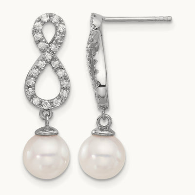 7- Wht Akoya Pearl and .40ct Dia Infinity Post Earrings, 8mm, 14K White Gold