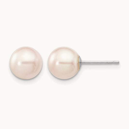 7- Round White Saltwater Akoya Cultured Pearl Earrings, 8mm, 14K White Gold