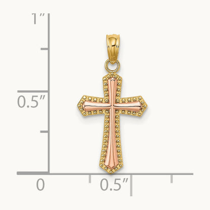 Beaded Trim Cross Charm — 14K Two-Tone Gold