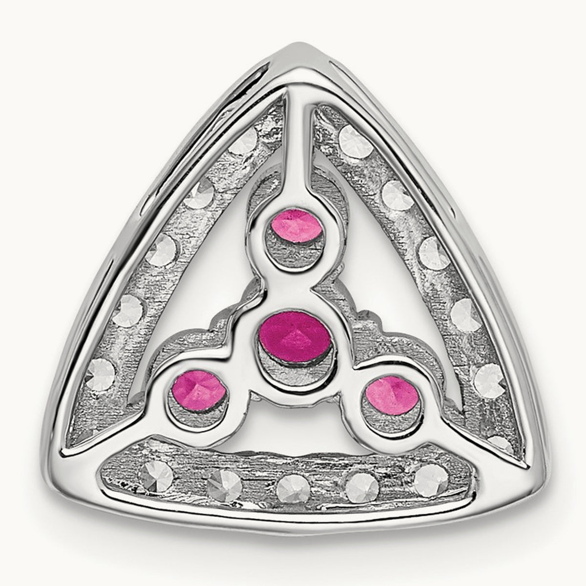 Created Pink Sapphire Triangle Pendant, 0.25 ct tw Lab-Grown Diamond — 14K White Gold