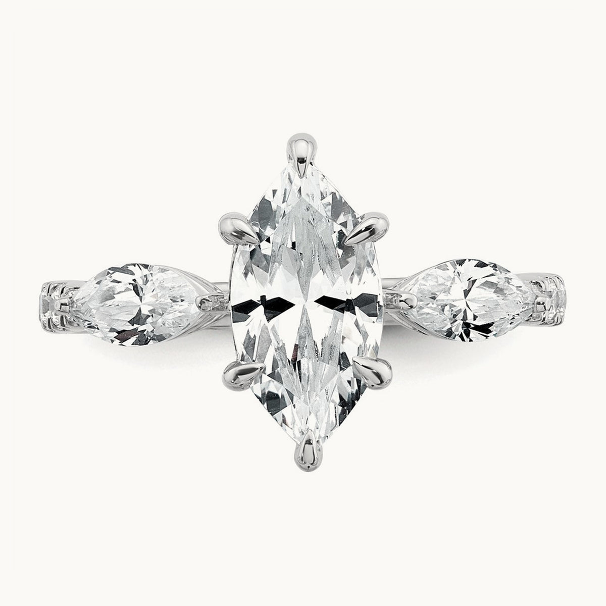 Marquise 3 Stone Engagement Ring, 1.50-2.00 ct tw Lab-Grown Diamond — 2 1/6 ct, 14K White Gold