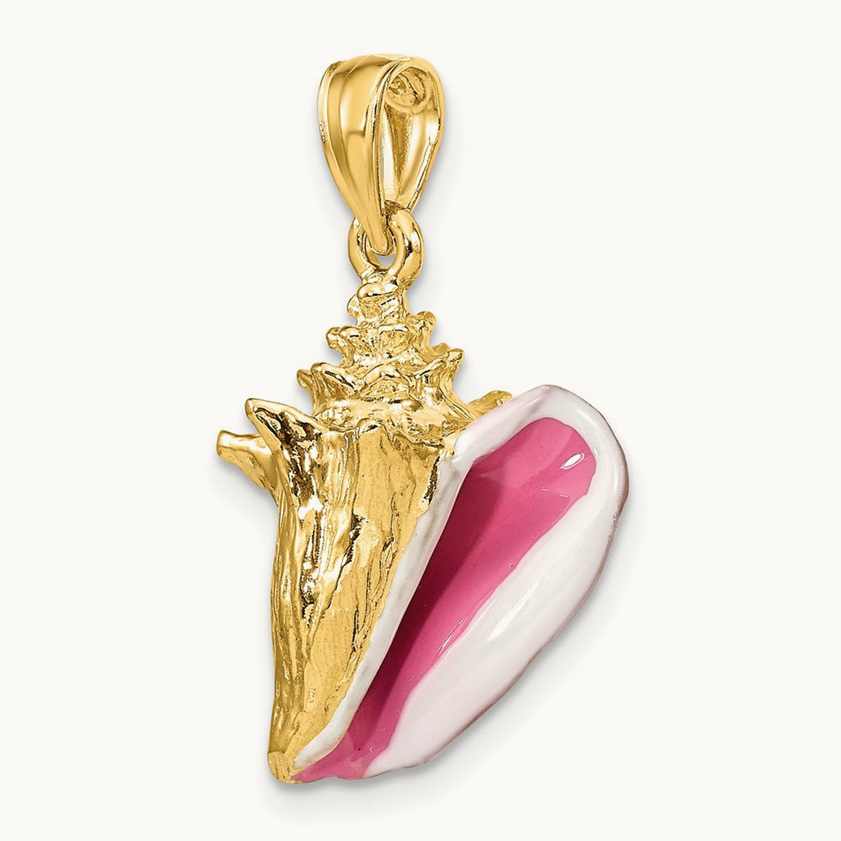 3-D Enamel Conch Shell Charm, 14K