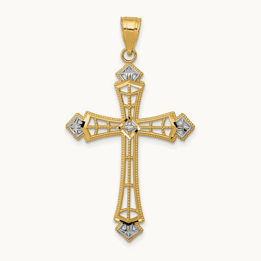 w/Rhodium Diamond-cut Cross Pendant, 14K