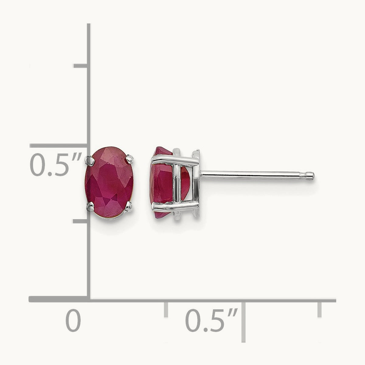 6x4 Oval July/Ruby Post Earrings — 14K White Gold