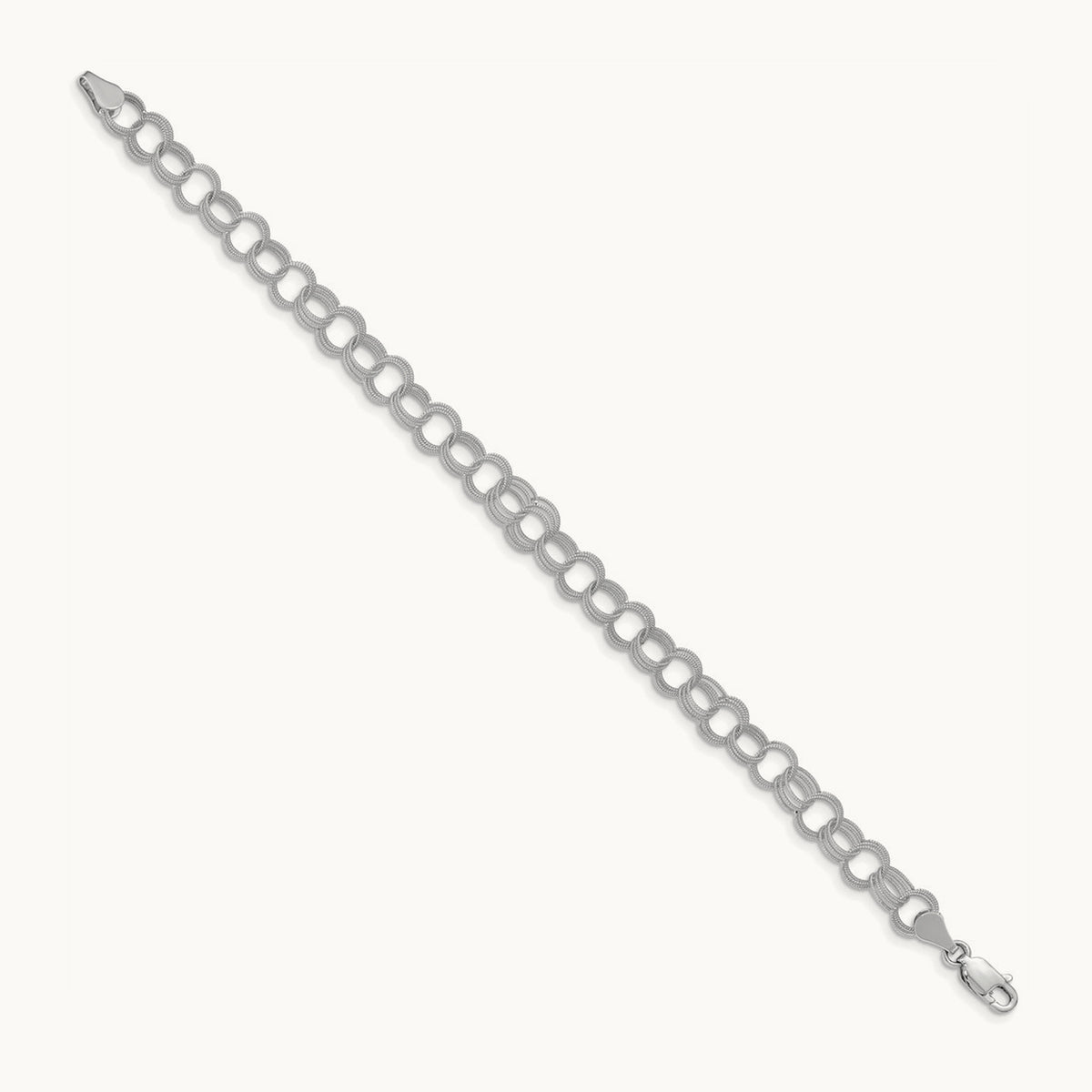 Solid Triple Link Charm Bracelet — 14K White Gold, 7mm