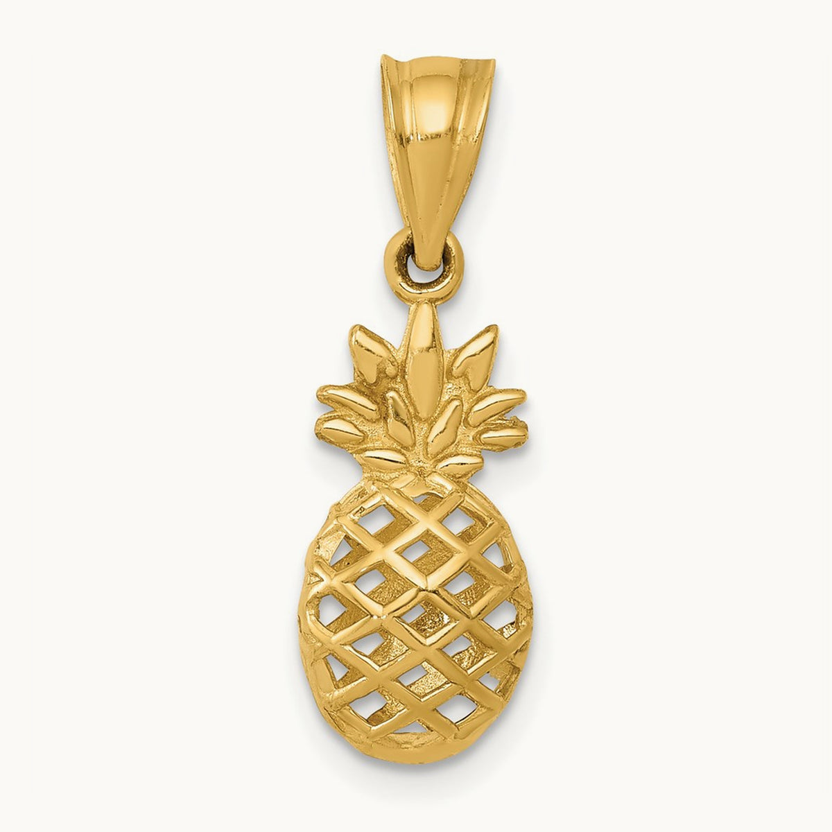 Polished 3D Pineapple Pendant — 14K Yellow Gold