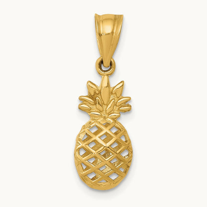 Polished 3D Pineapple Pendant — 14K Yellow Gold
