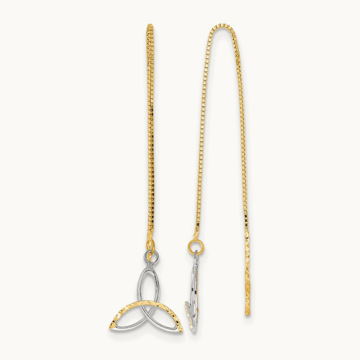 w/Rhodium D/C Box Chain Celtic Knot Threader Earrings, 14K