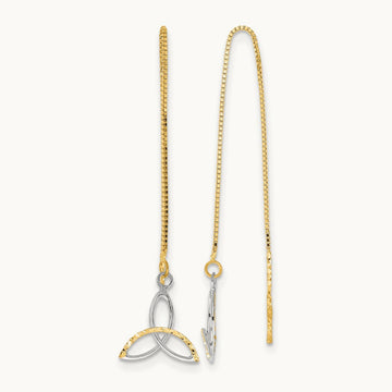 w/Rhodium D/C Box Chain Celtic Knot Threader Earrings, 14K