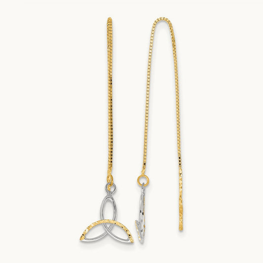 w/Rhodium D/C Box Chain Celtic Knot Threader Earrings, 14K