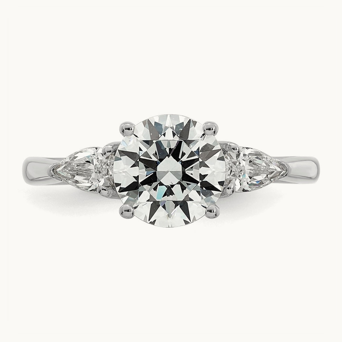 Round with Pear 3 Stone Engagement Ring, 1.25-3.50 ct tw Lab-Grown Diamond — 1 7/8 ct, 14K White Gold