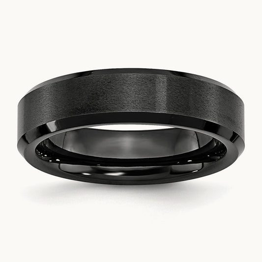Black Ceramic Beveled Edge Brushed and Polished Band — photo set