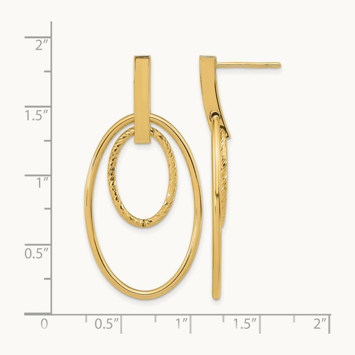 Polished Diamond Cut Post Dangle Earrings — 14K Yellow Gold
