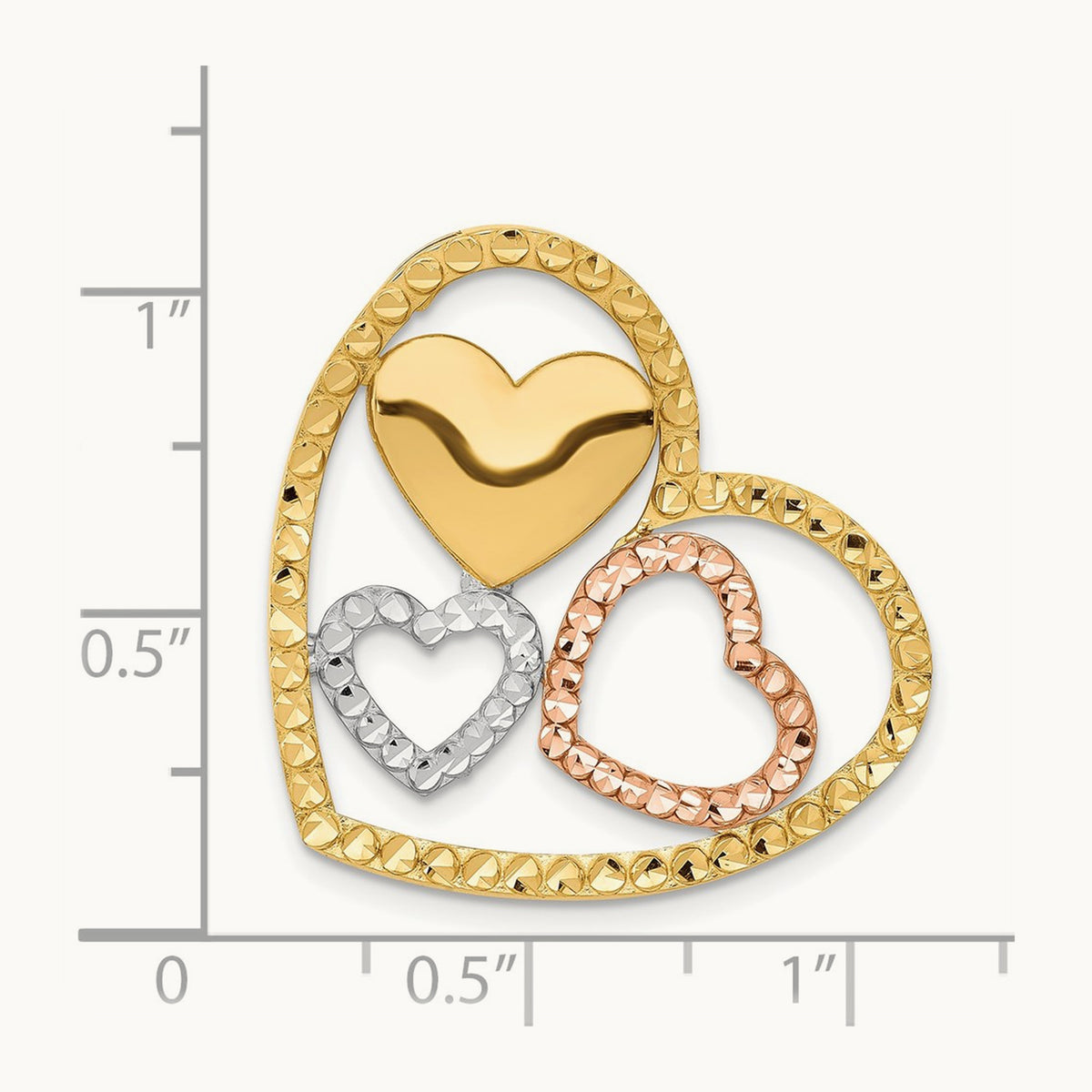 & Rose Gold w/Rhodium Heart Chain Slide, 14K Yellow