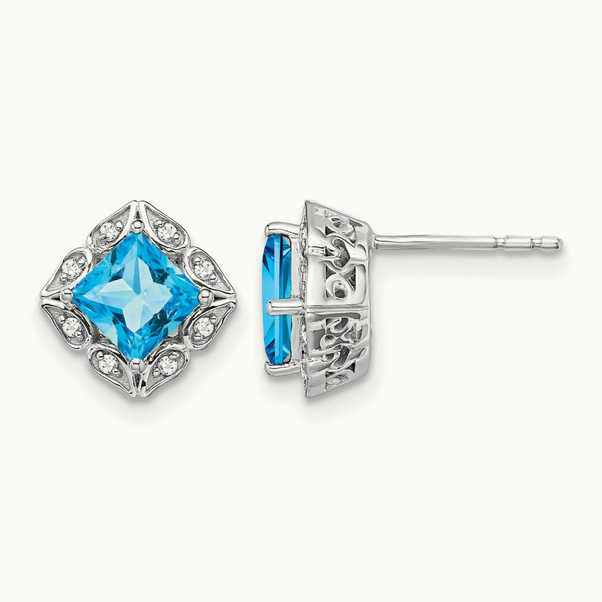 Square Blue Topaz and Diamond Earrings — 8.25mm
