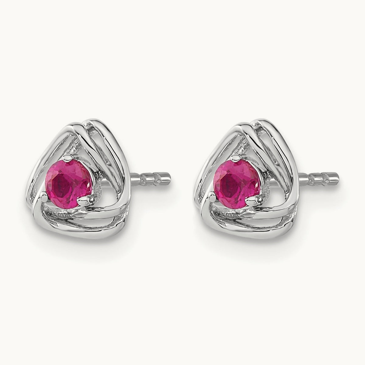 Created Ruby Post Earrings — 14K White Gold