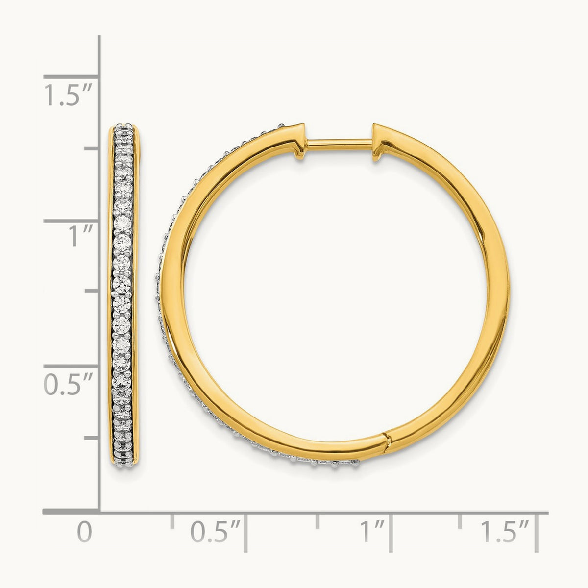 Diamond Hinged Hoop Earrings — 14K Yellow Gold, 30mm, 0.75 ct