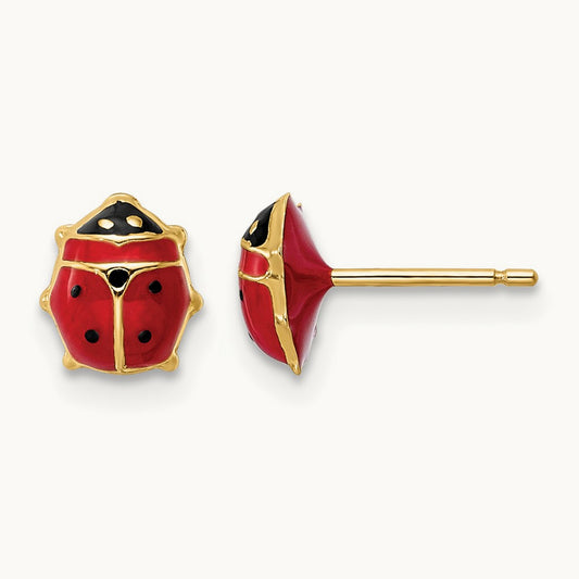 Polished Enameled Medium Ladybug Post Earrings, 14K