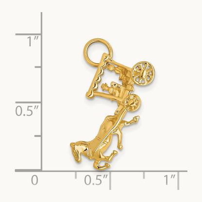 Solid Polished 3-Dimensional Horse and Carriage Charm, 14K