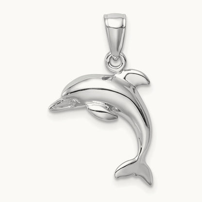 Jumping Dolphin Pendant — 14K White Gold, 16.2mm