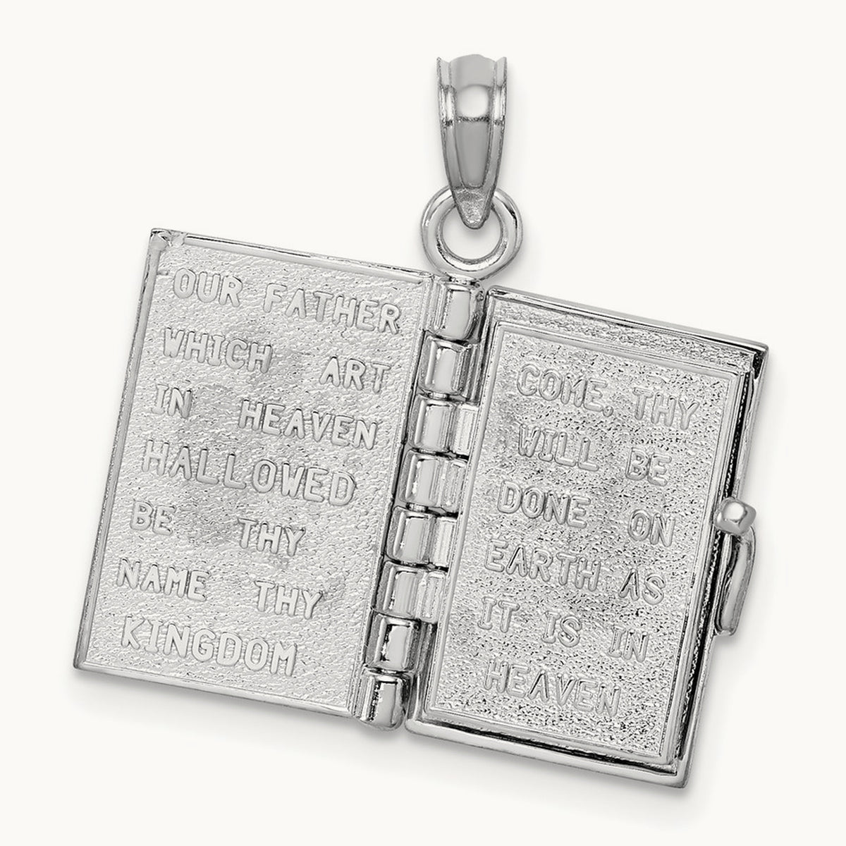 3D Lords Prayer Bible Pendant — 14K White Gold