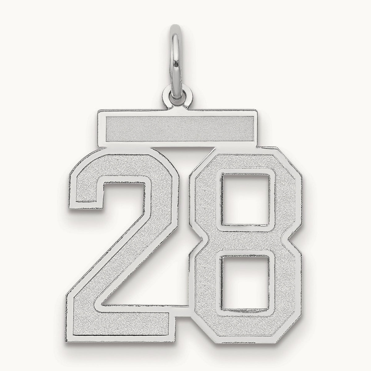 Medium Satin Number 28 Charm, 14K White Gold