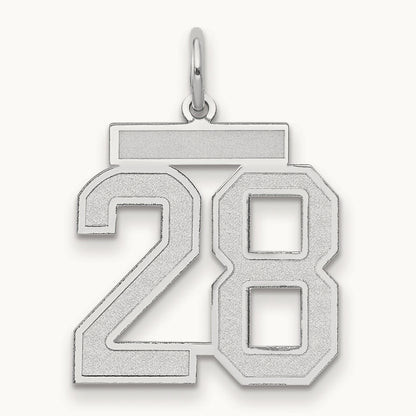 Medium Satin Number 28 Charm, 14K White Gold