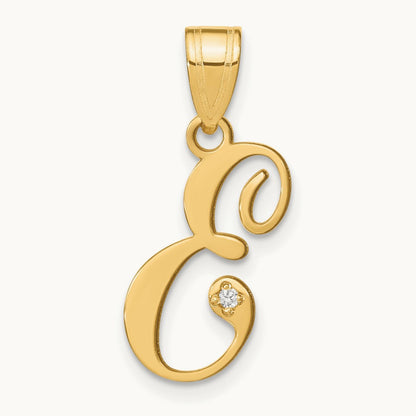 Script Initial Pendant with Diamond — E