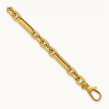 Polished and Textured Oval and Circle Link 7.5in Bracelet, 14K