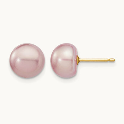 8- Purple Button Freshwater Cultured Pearl Stud Post Earrings, 9mm, 14K