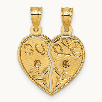 Break Apart Heart With Love And Roses Pendant, 14K Two-tone