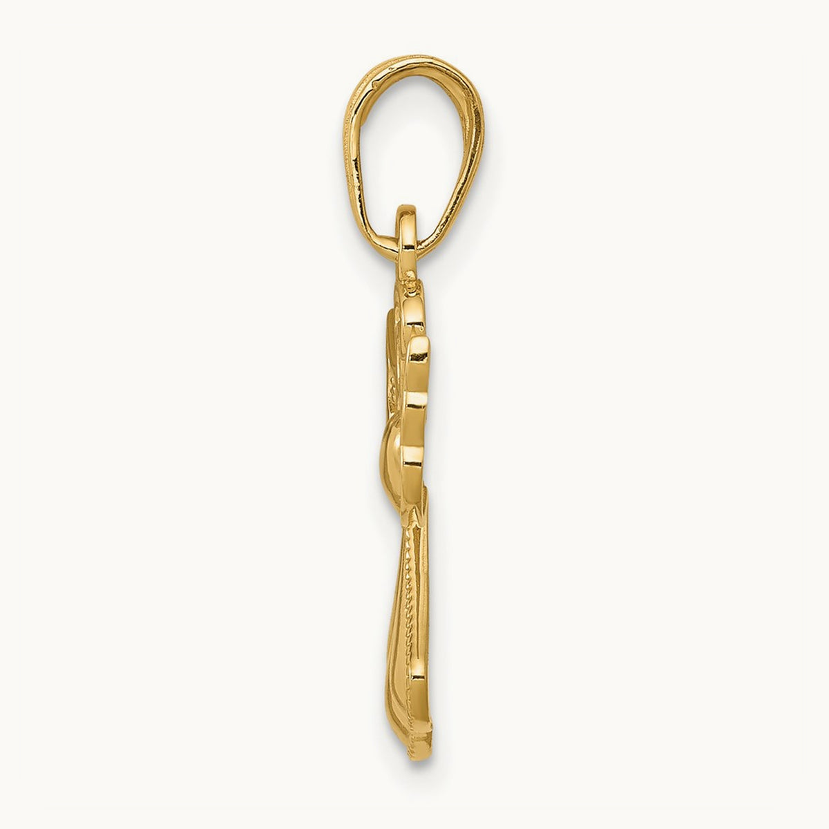 Polished/Textured Guardian Angel W/Heart Pendant — 14K Yellow Gold