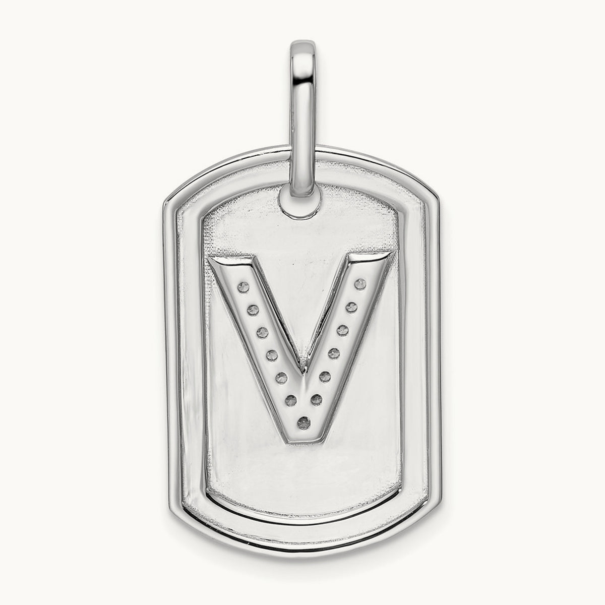 Diamond Dog Tag Charm — 14K White Gold, V