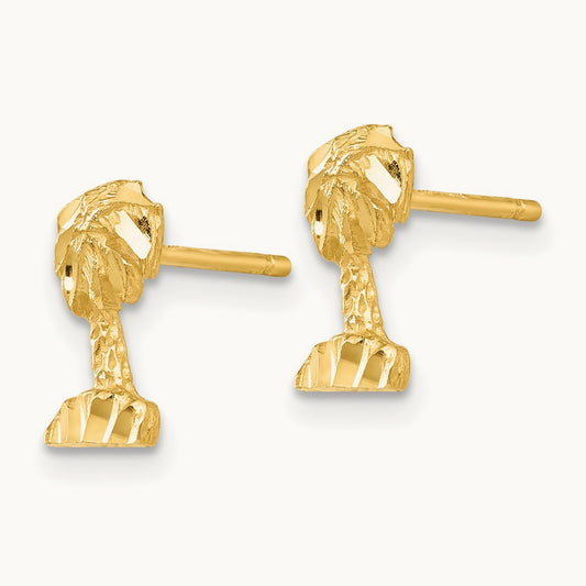 Diamond-cut Palm Tree Earrings, 14K
