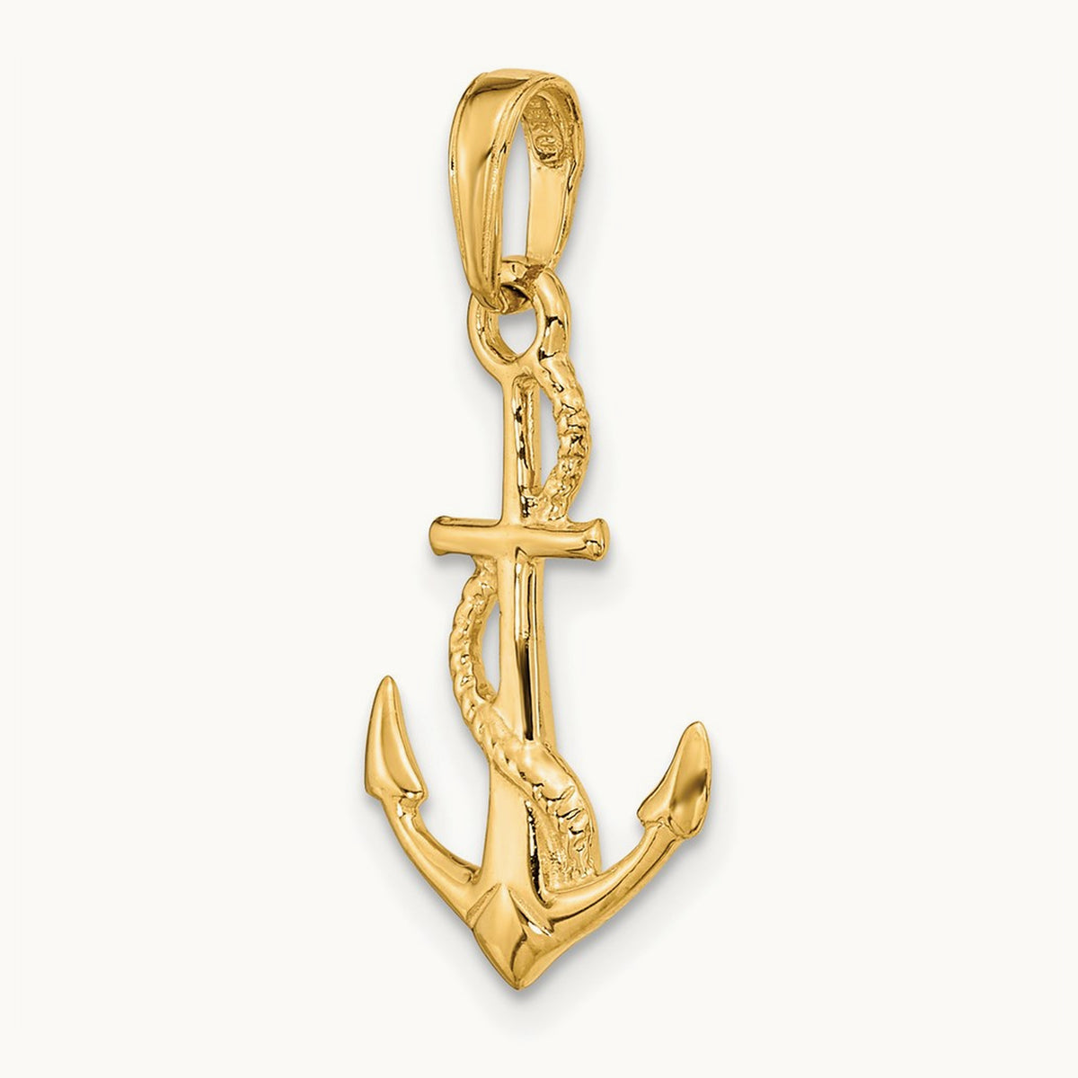 Solid Polished 3-D Anchor Pendant — 14K Yellow Gold