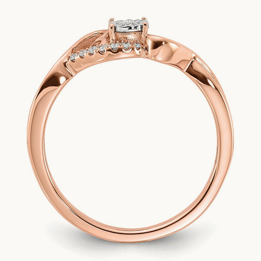 Polished Side Hearts Diamond Ring, 14K Rose Gold