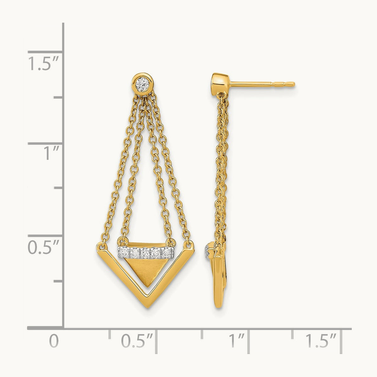 Satin/Polished Diamond Triangle Chain Dangle Post Earrings, 14K