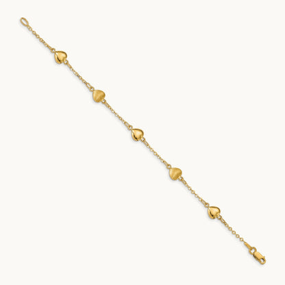 Brushed & Polished Hearts 7 inch Bracelet, 14K