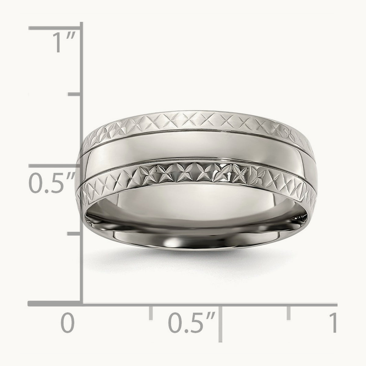 Polished Grooved Criss Cross Design Band, 7mm, Titanium