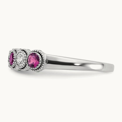 Created Pink Sapphire Ring, 0.50 ct tw Lab-Grown Diamond
