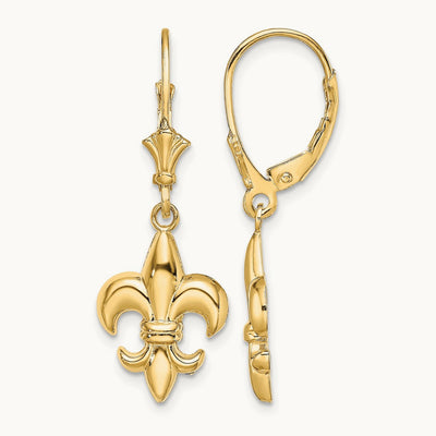 Small Fleur-de-Lis Leverback EARRINGS — 14K Yellow Gold
