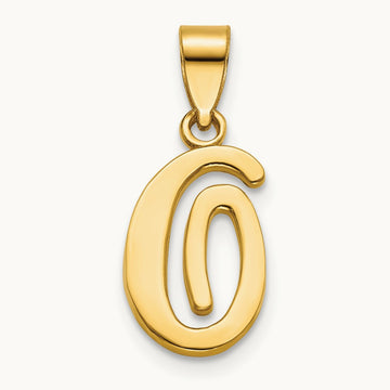 Script Letter O Initial Pendant, 14K Yellow Gold