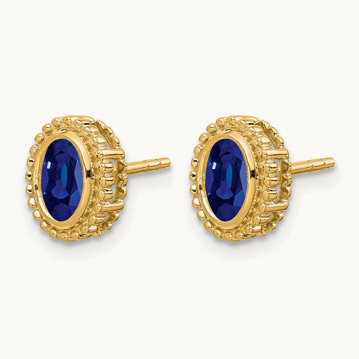 Oval Sapphire Post Earrings — 14K Yellow Gold